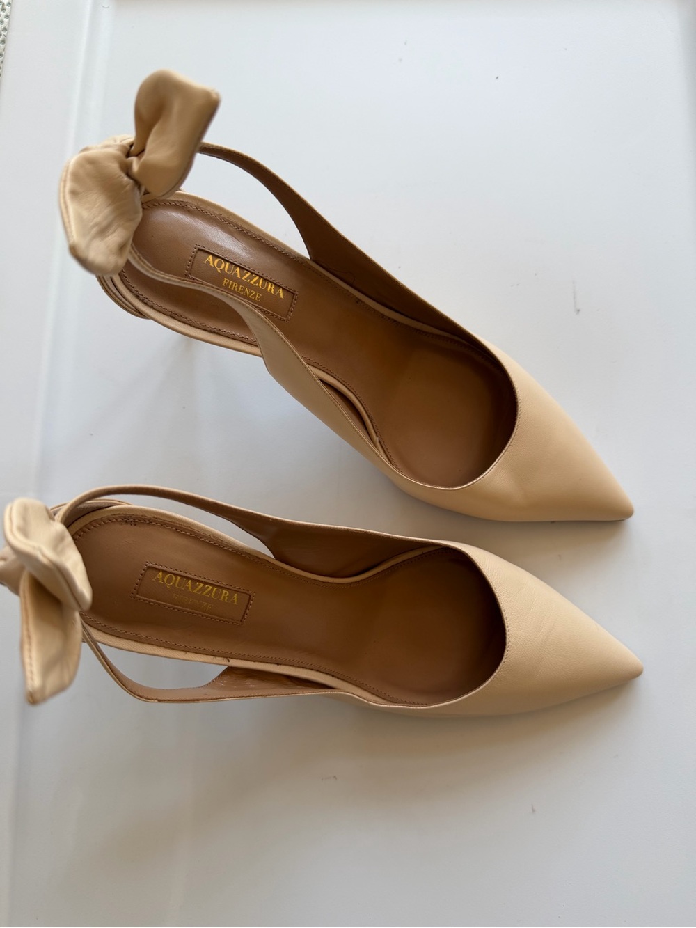 Aquazzura NWOB Women's Cream Nude Leather Slingback Pump Heel Size 41 or 10.5 - Picture 10 of 11